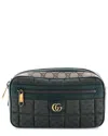Gucci Front Zip Belt Bag Gg Coated Canvas And Quilted Mini Gg Canvas Medium (authentic Pre-loved) In Green