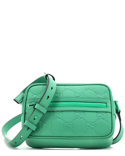 Gucci Front Zip Crossbody Gg Rubber Effect Leather Mini (authentic Pre-loved) In Green