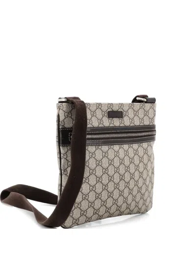 Pre-owned Gucci Front Zip Flat Messenger Bag Gg Coated Canvas Medium Crossbody Bag In Brown