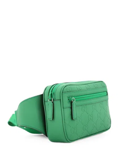 Pre-owned Gucci Front Zip Gg Rubber Effect Leather Belt Bag In Green