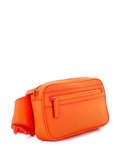 Pre-owned Gucci Front Zip Gg Rubber Effect Leather Belt Bag In Orange