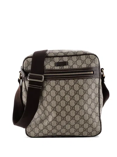 Pre-owned Gucci Front Zip Messenger Gg Coated Canvas Medium Crossbody Bag In Brown