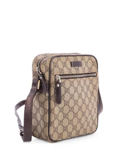 Pre-owned Gucci Front Zip Messenger Gg Coated Canvas Small Crossbody Bag In Brown