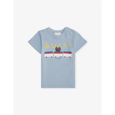 Gucci Kids' Frost Wind/mc Crewneck Graphic-print Cotton-jersey T-shirt 3-36 In Blue