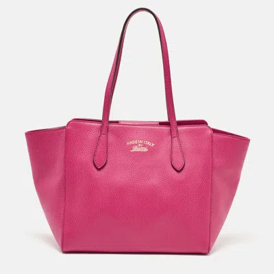 Pre-owned Gucci Fuchsia Leather Small Swing Tote In Pink