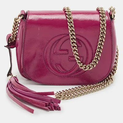 Pre-owned Gucci Fuchsia Patent Leather Soho Flap Shoulder Bag In Pink