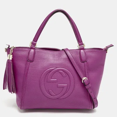 Pre-owned Gucci Fuchsia Pebbled Leather Soho Working Tote In Pink