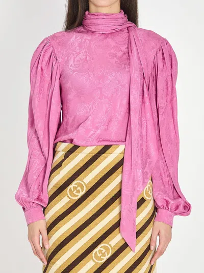 Gucci Fuchsia Twill Blouse In Pink