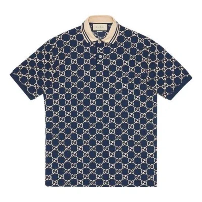 Gucci Full Print Design Short Sleeve Polo Shirt Blue