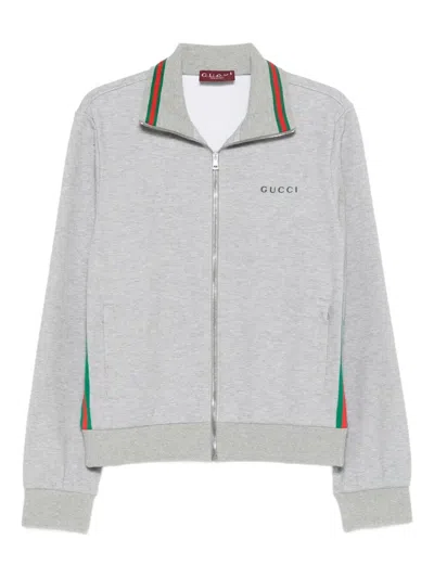 Gucci Men Full Zip Double Cotton Jacket In Gray