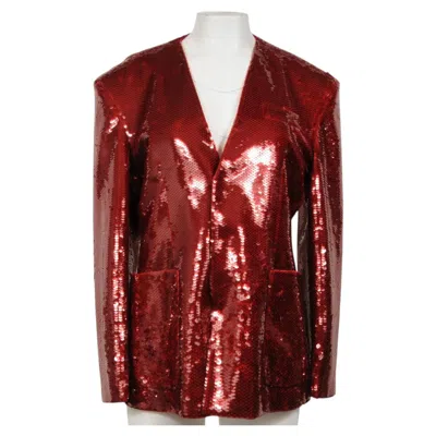 Pre-owned Gucci Fully Sequin Jacket Size It 46 Small Slim Red Blazer Viscose Silk