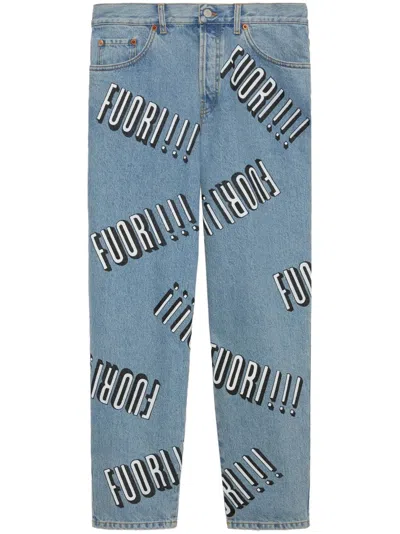 Gucci Fuori-print Straight-leg Jeans In Blue