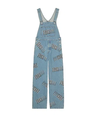 GUCCI GUCCI GRAPHIC PRINTED DENIM DUNGAREE