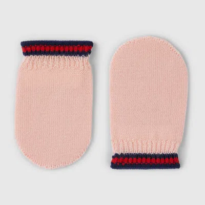 Gucci Babies' Fäustlinge Aus Wolle Mit Web In Pink