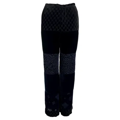 Pre-owned Gucci F/w 1997  By Tom Ford Runway Velvet Gg Monogram Navy Black Patchwork Pants In Blue