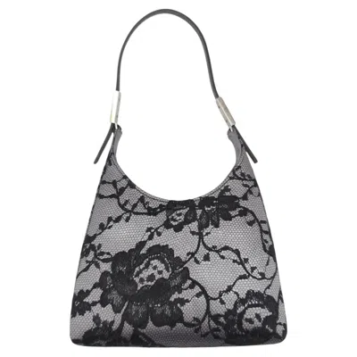 Pre-owned Gucci F/w 1998 Grey Silk Black Floral Lace Mini Bag With Wallet In Gray