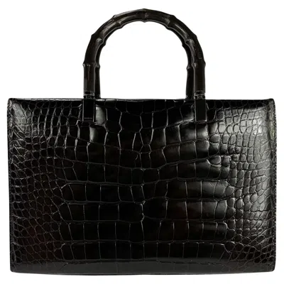 Pre-owned Gucci F/w 1998  By Tom Ford Ad Campaign Dark Brown Crocodile Bamboo Tote Bag