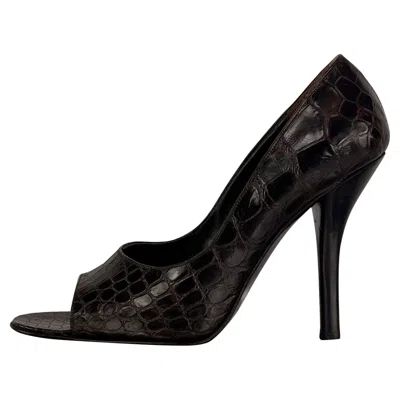 Pre-owned Gucci F/w 1998  By Tom Ford Ad Genuine Alligator Brown Peep Toe Heels Pumps 36.5