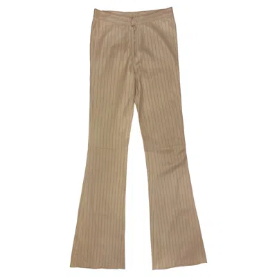 Pre-owned Gucci F/w 1999  By Tom Ford Runway Ad Beige Pintuck Leather Flared Pants In Brown