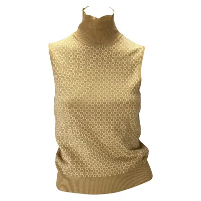 Pre-owned Gucci F/w 2000  By Tom Ford Gg Mock Neck Stretch Silk Blend Beige Sweater Top S In Brown