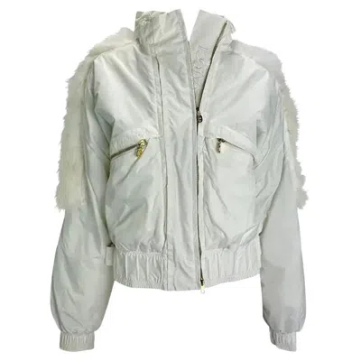 Pre-owned Gucci F/w 2004  By Tom Ford White Logo Down Fur Trim Hooded Puffer Jacket 44it