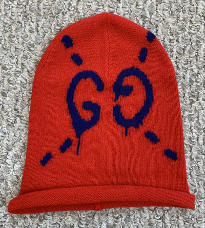 Pre-owned Gucci F/w 2016  "ghost" Beanie Hat In Red