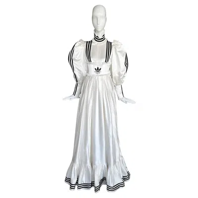 Pre-owned Gucci Fw 2022/23 Adidas Special Edition Silk Duchesse Gown Runway Dress In Gray