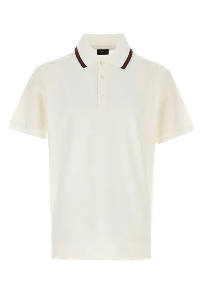 Gucci Short-sleeved Polo With Web Band In White