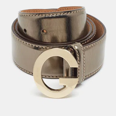 Pre-owned Gucci G Buckle 85 Cm Buckle Belt Gold Leather