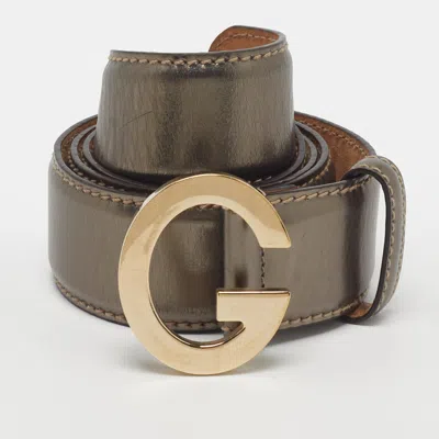 Pre-owned Gucci G Buckle 85 Cm Buckle Belt Gold Leather
