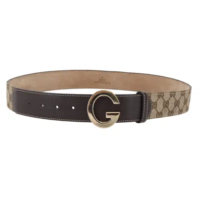 Pre-owned Gucci G Buckle Belt Leather Beige Canvas Belts Accessory () In Sand