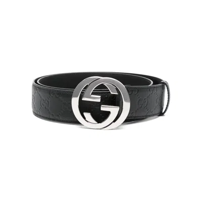Gucci G Buckle Leather Belt In Metallic