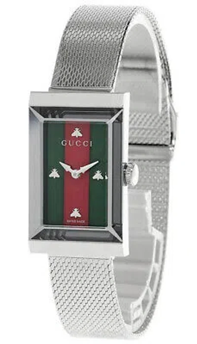Pre-owned Gucci G-frame 21mmx34mm Green/red Mop Dial Mesh Bracelet Watch Ya147401