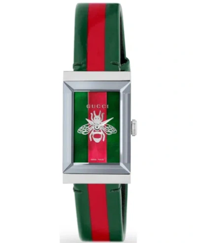 Pre-owned Gucci G-frame Green And Red Women's Watch Ya147408