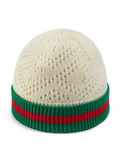 Gucci Babies' Geometric G Knit Cotton Hat In Weiss