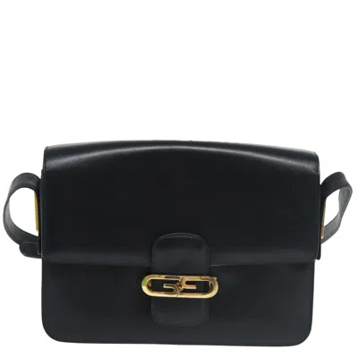 Pre-owned Gucci G Logo Black Leather Shoulder Bag ()