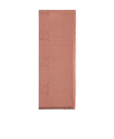 Gucci G-monogram Frayed Scarf In Pink