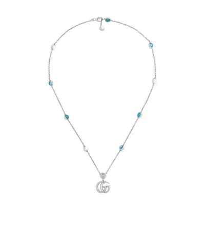 Gucci Silver Pendant Double G Necklace In Blue