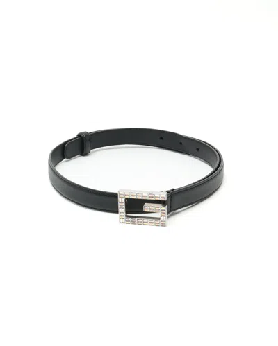 Gucci G Rhinestone Leather Belt, Size 75 In Black