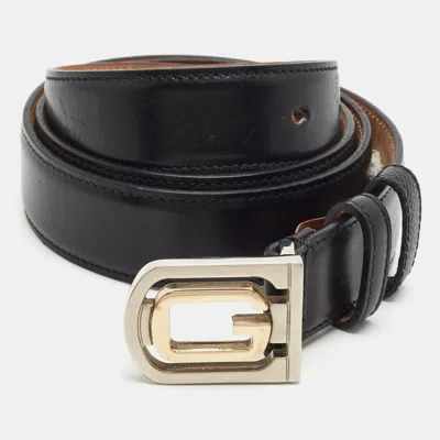 Pre-owned Gucci G Square 105 Cm Buckle Belt Black Leather