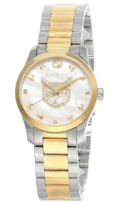 Pre-owned Gucci G-timeless 27mm Ss Mother Of Pearl Dial Women's Watch Ya1265012
