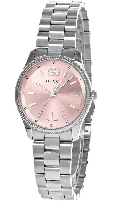 Pre-owned Gucci G-timeless 29mm Pink Dial Steel Women's Watch Ya1265061