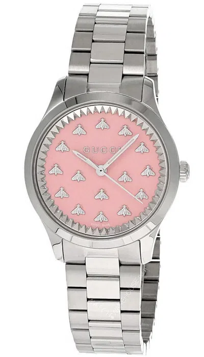 Pre-owned Gucci G-timeless 32mm Quartz Ss Pink Dial Women's Watch Ya1265033
