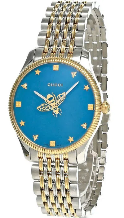 Pre-owned Gucci G-timeless 36mm Blue Dial Steel Women's Watch Ya1264201