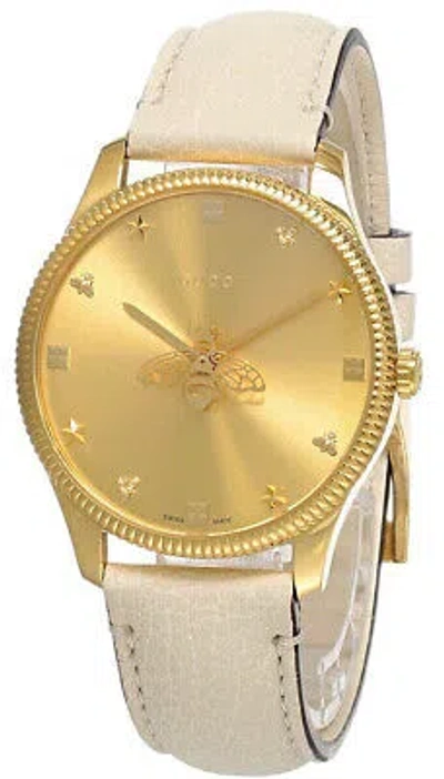 Pre-owned Gucci G-timeless 36mm Quartz Gold Dial Leather Women's Watch Ya1264180
