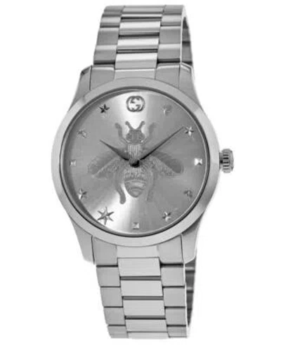 Pre-owned Gucci G-timeless 38mm Silver Bee Dial Steel Women's Watch Ya1264126
