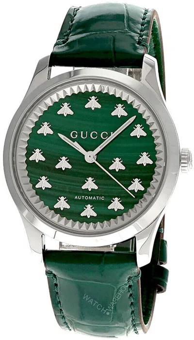 Pre-owned Gucci G-timeless Auto 38mm Green Dial Leather Unisex Watch Ya1264213