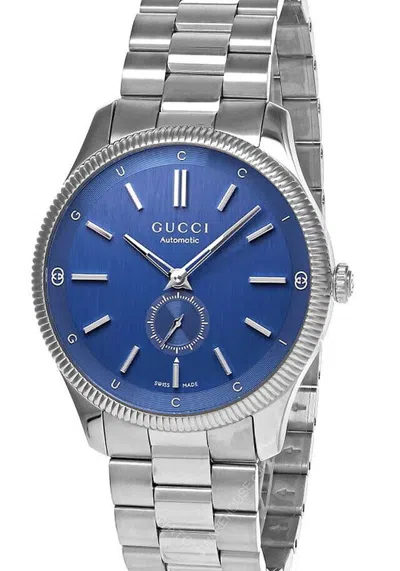 Pre-owned Gucci G-timeless Auto 40mm Blue Dial Steel Men's Watch Ya126389