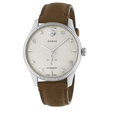 Gucci Men's G-timeless Automatic Leather Strap Watch In Brown/silver Tone