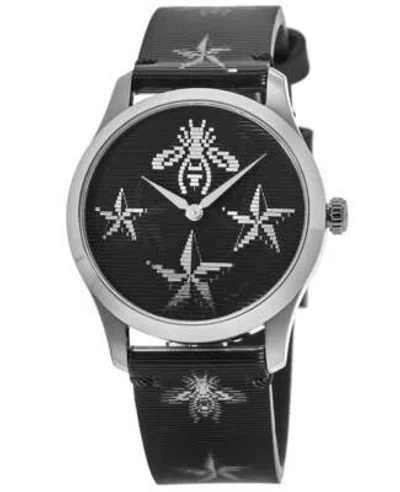 Pre-owned Gucci G-timeless Bee And Star Motif Black Dial Women's Watch Ya1264105